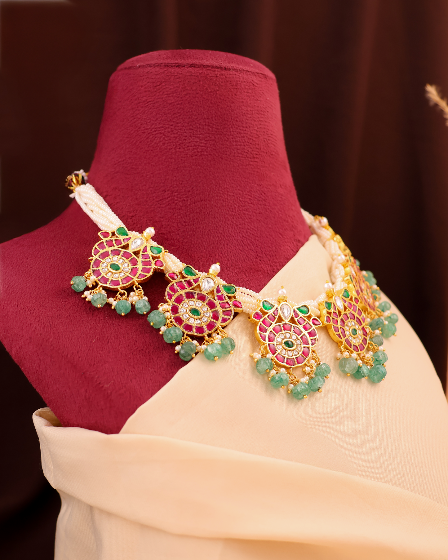 Pink Lotus Polki Necklace