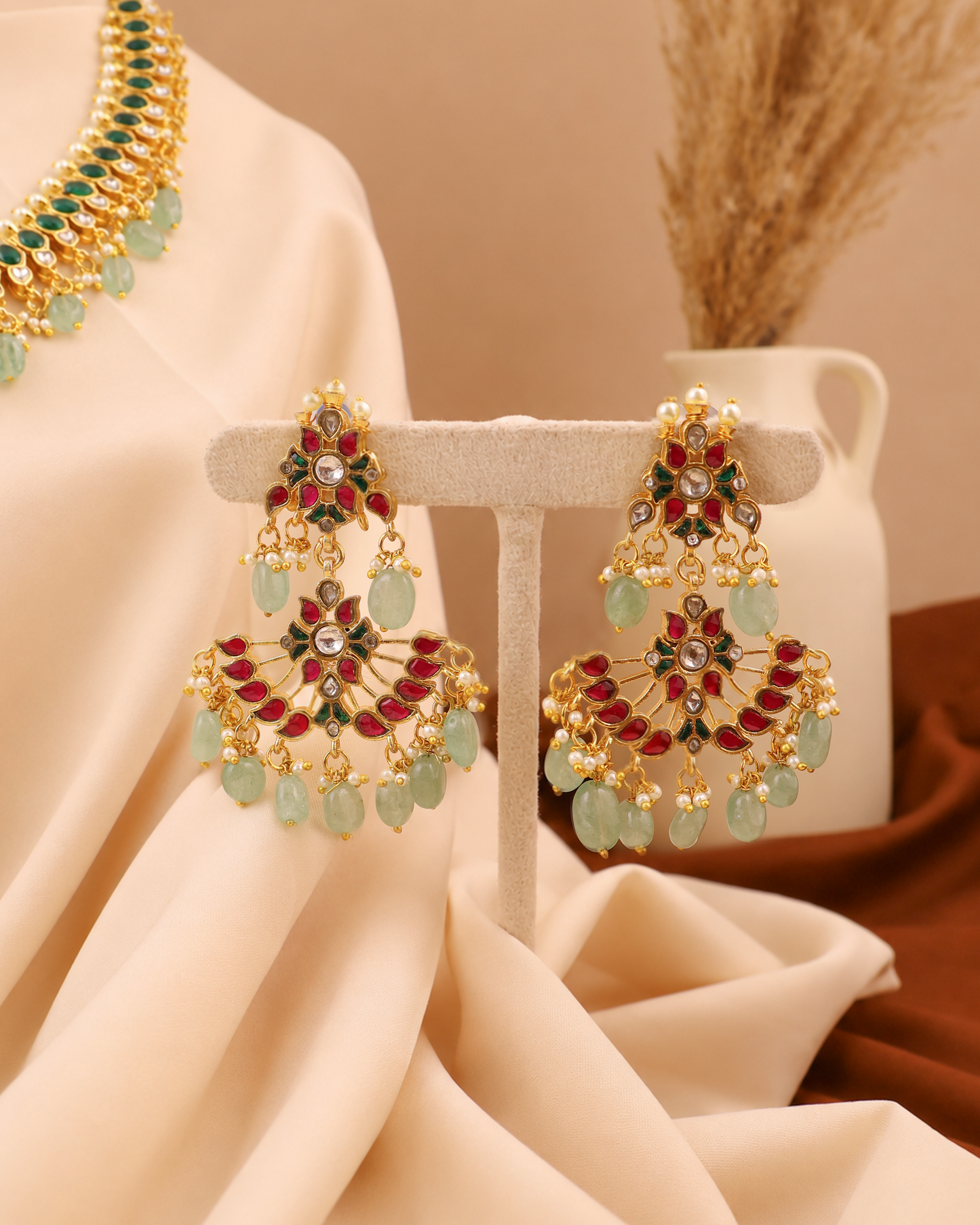 Emerald Gold Toned Necklace Set