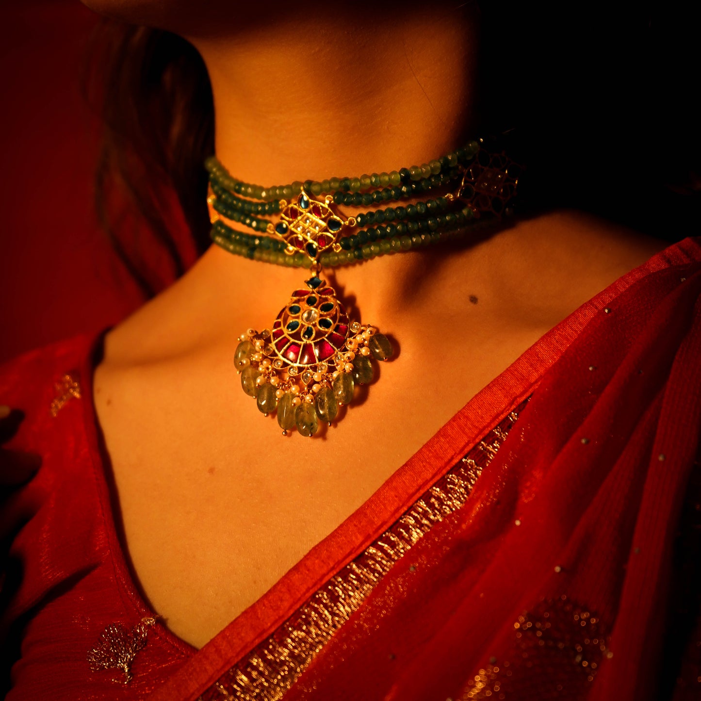 Emerald Beeds Jadau Choker