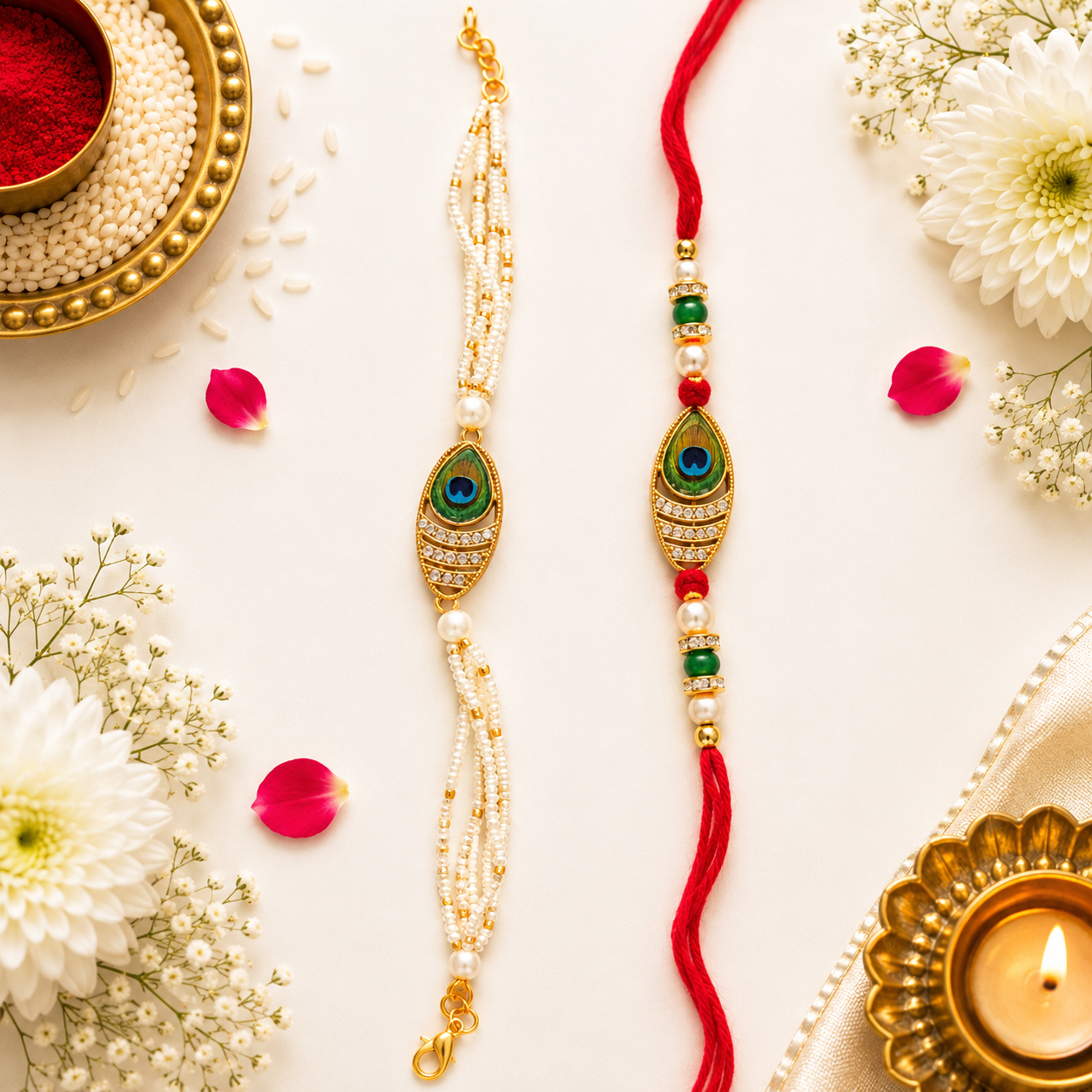 Peacock Design Kundan Rakhi ( set of 2 )