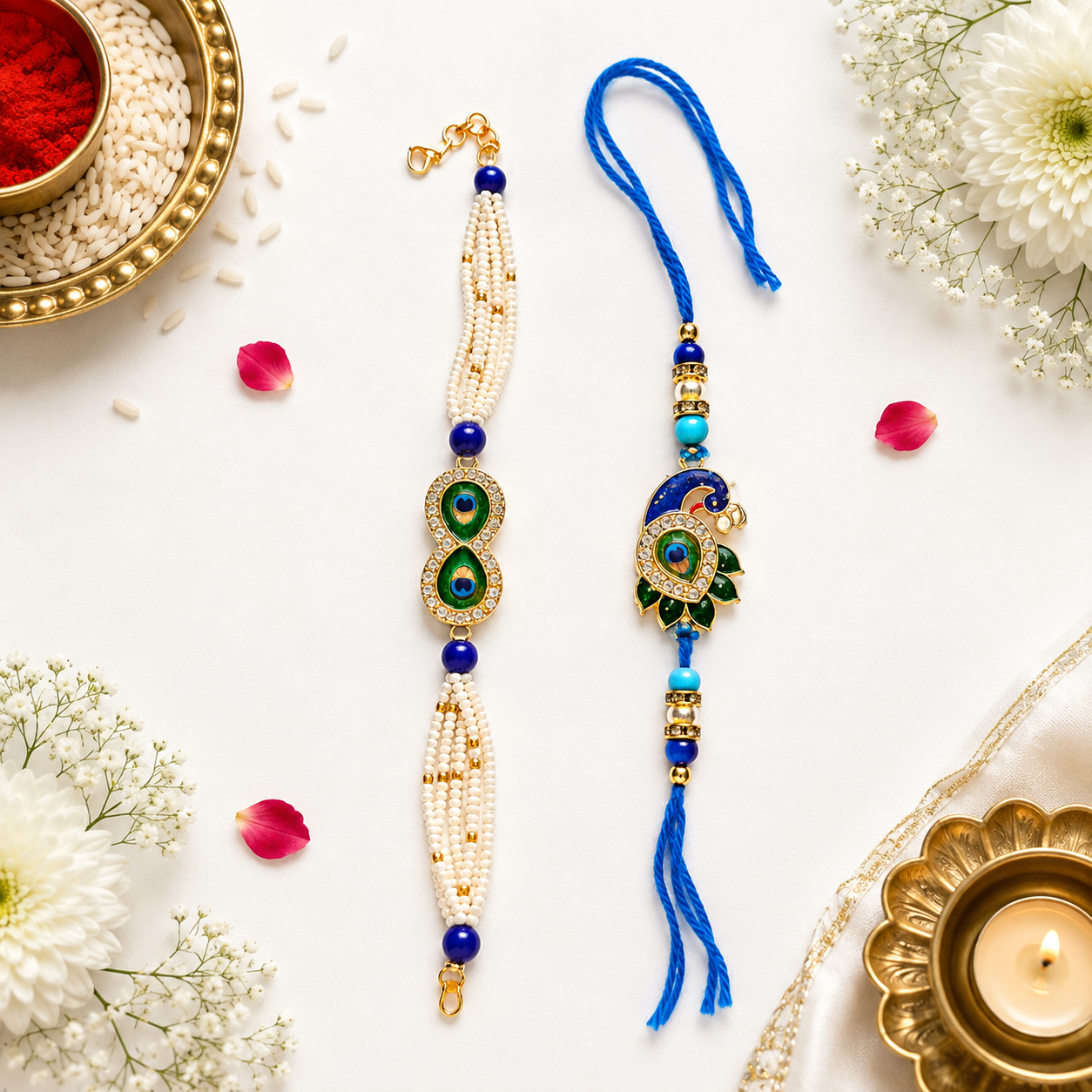 Royal Peacock Bhaiya Bhabhi Rakhi Set