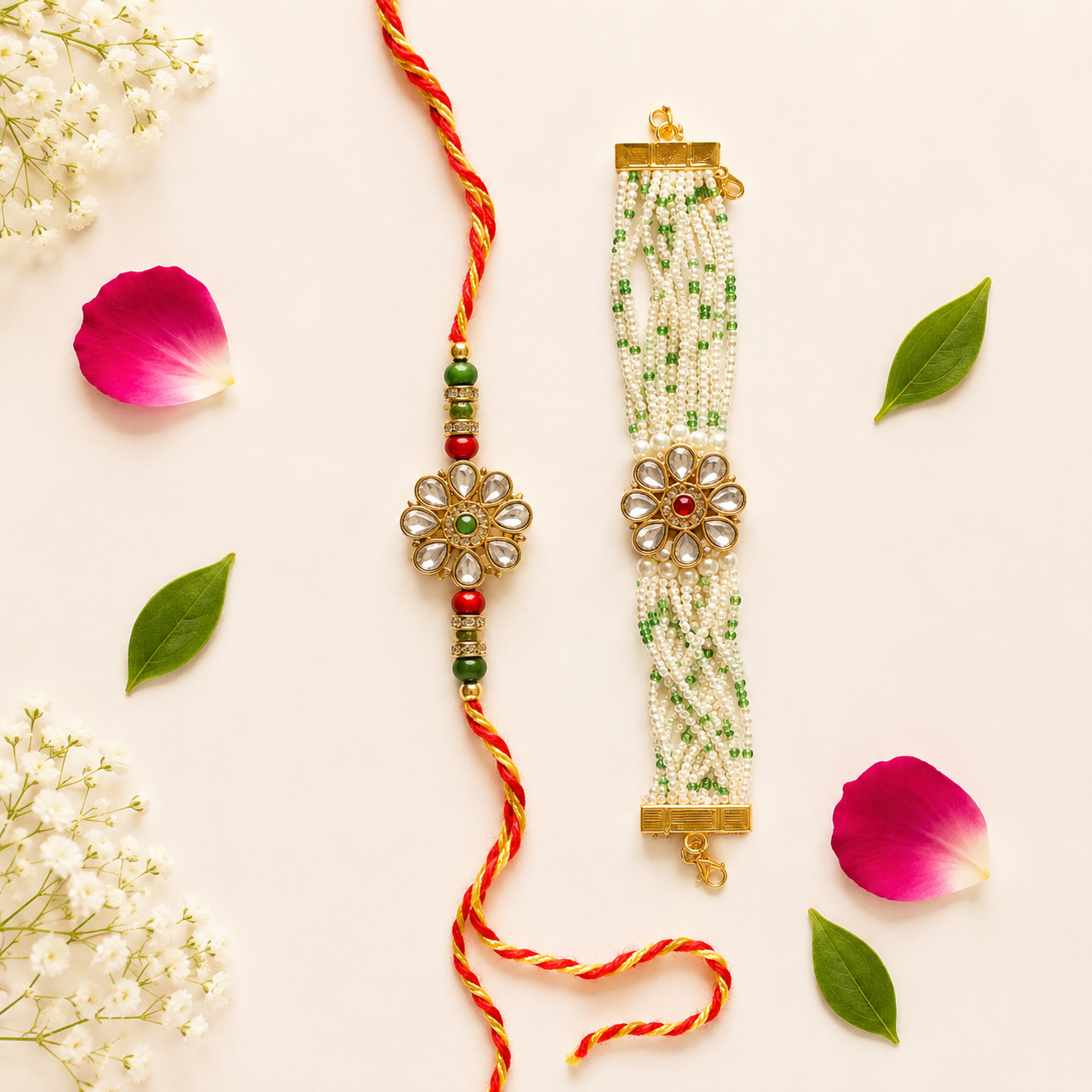 Floral Bhaiya Bhabhi Rakhi Set