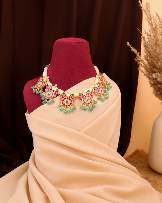 Pink Lotus Polki Necklace