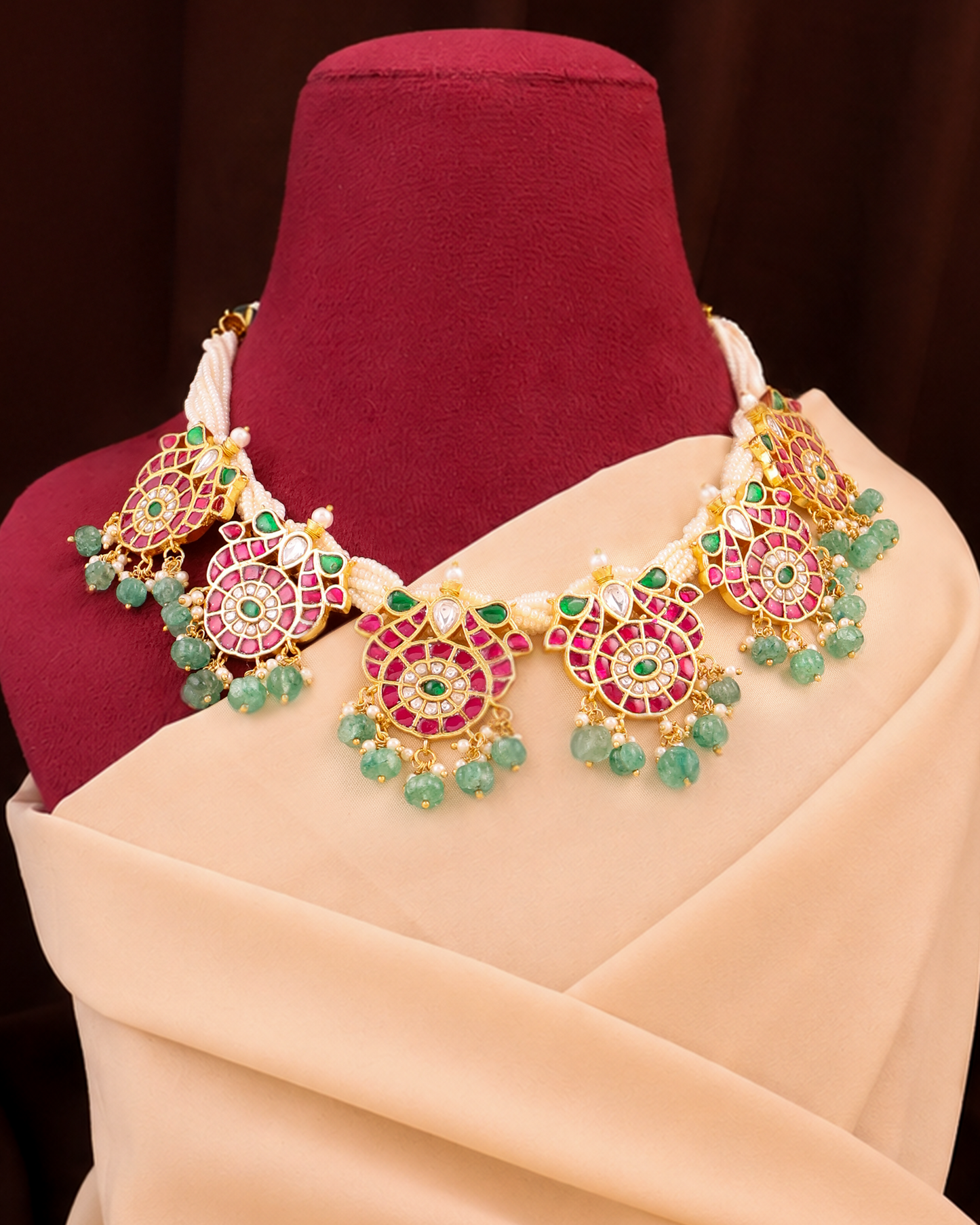 Pink Lotus Polki Necklace
