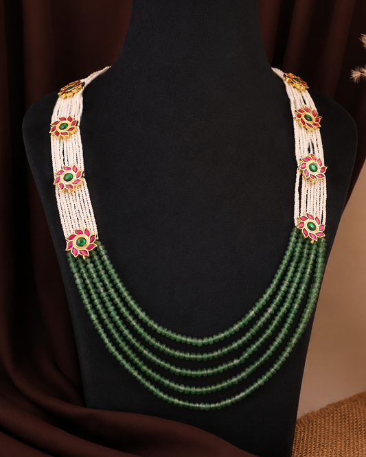 Emerald Pearl Jadau Mala Necklace