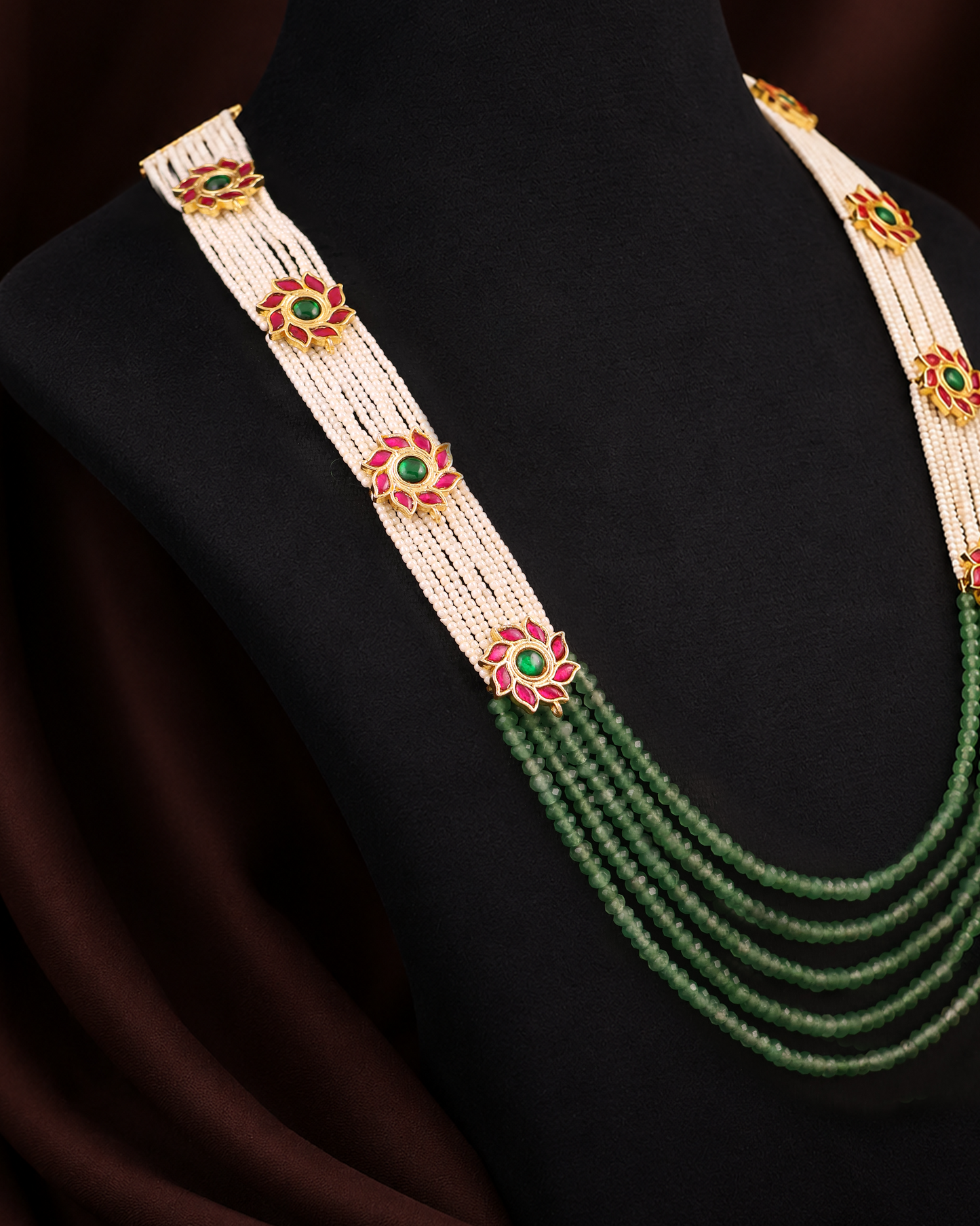 Emerald Pearl Jadau Mala Necklace