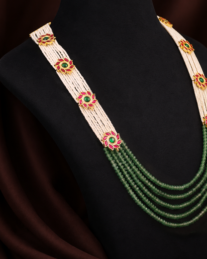 Emerald Pearl Jadau Mala Necklace