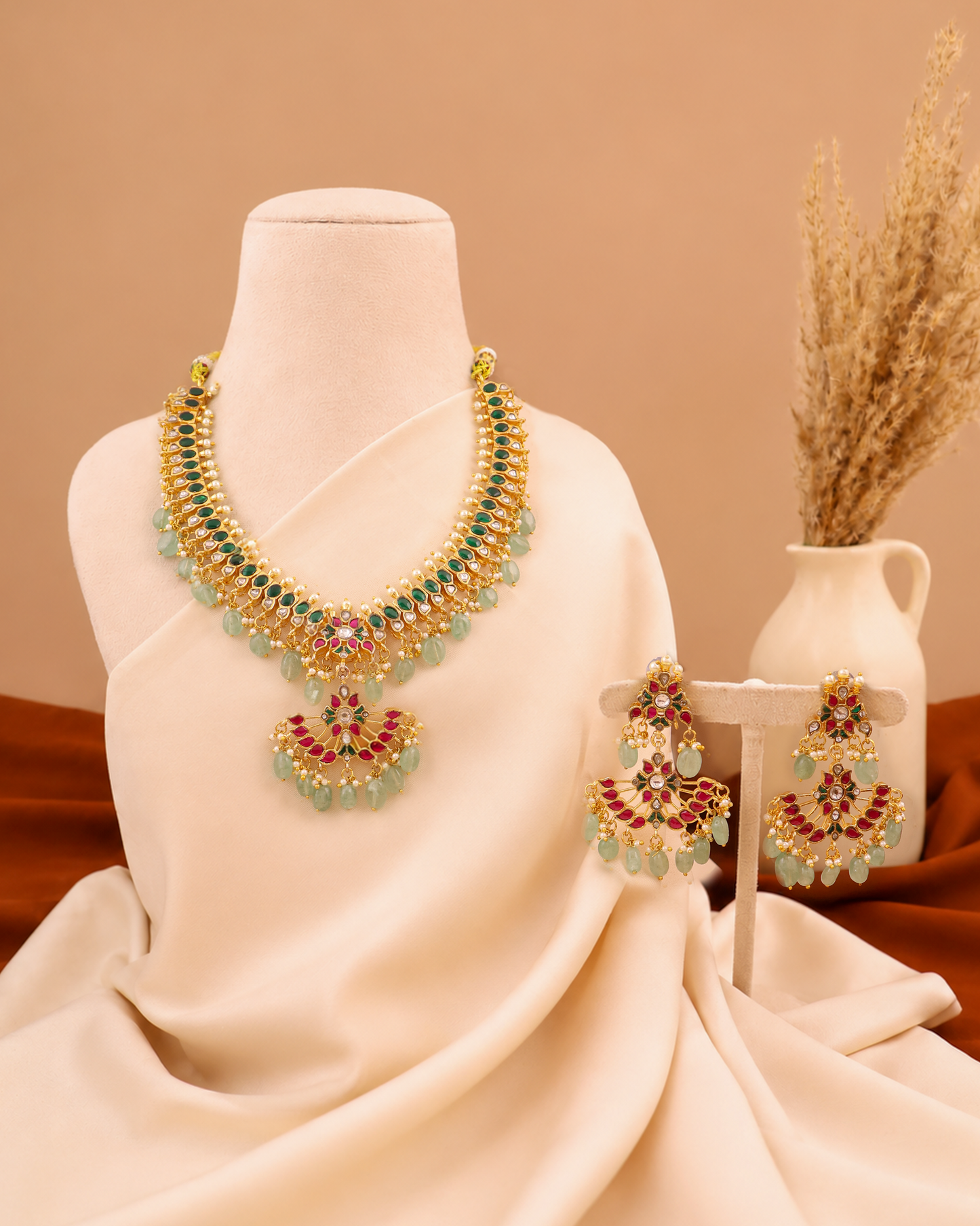 Emerald Gold Toned Necklace Set