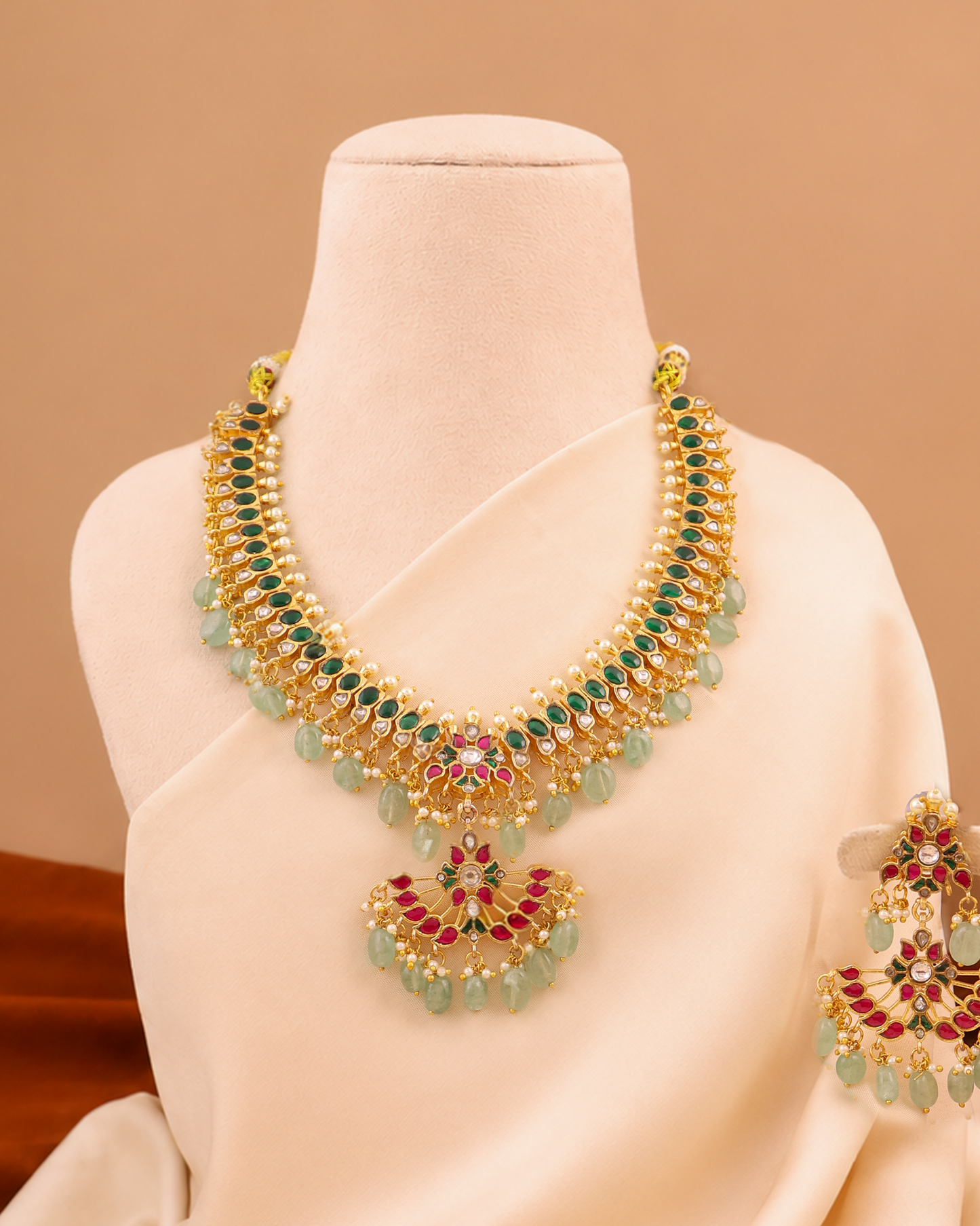 Emerald Gold Toned Necklace Set