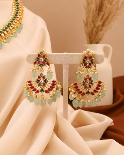 Emerald Gold Toned Necklace Set