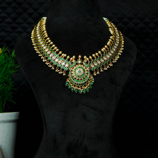 Jadau Kundan Beautiful luxury Green Necklace set