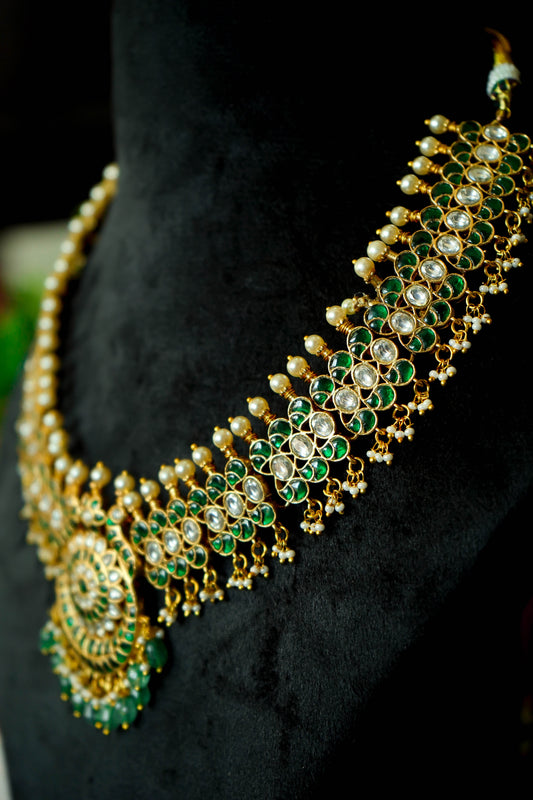 Jadau Kundan Beautiful luxury Green Necklace set