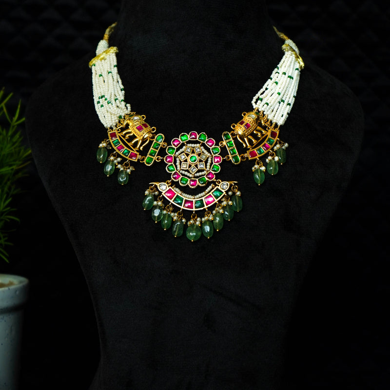 Manikya Pushpa Jadau Kundan Necklace Set
