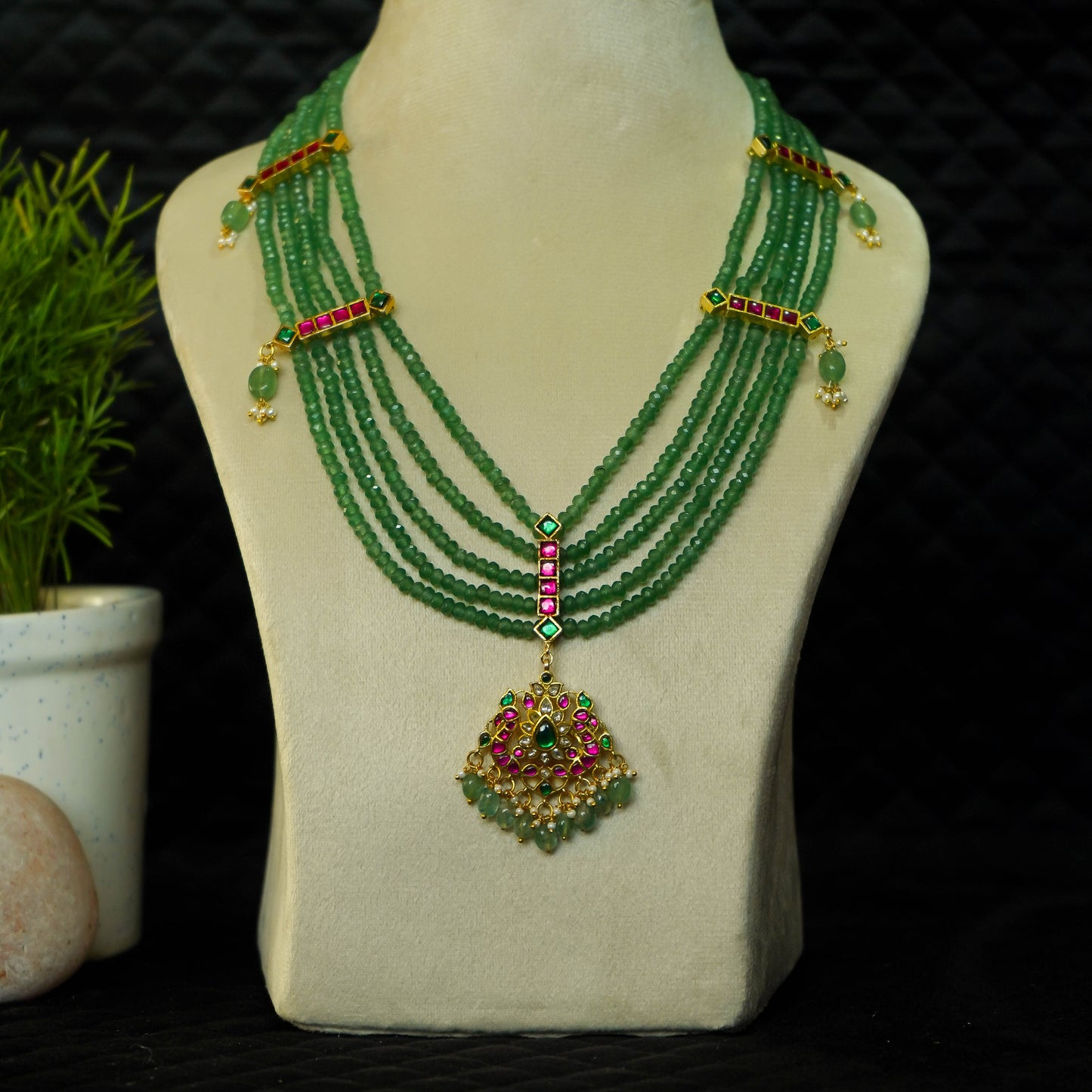 Emerald Leela Haar Jadau Kundan Neclace Set