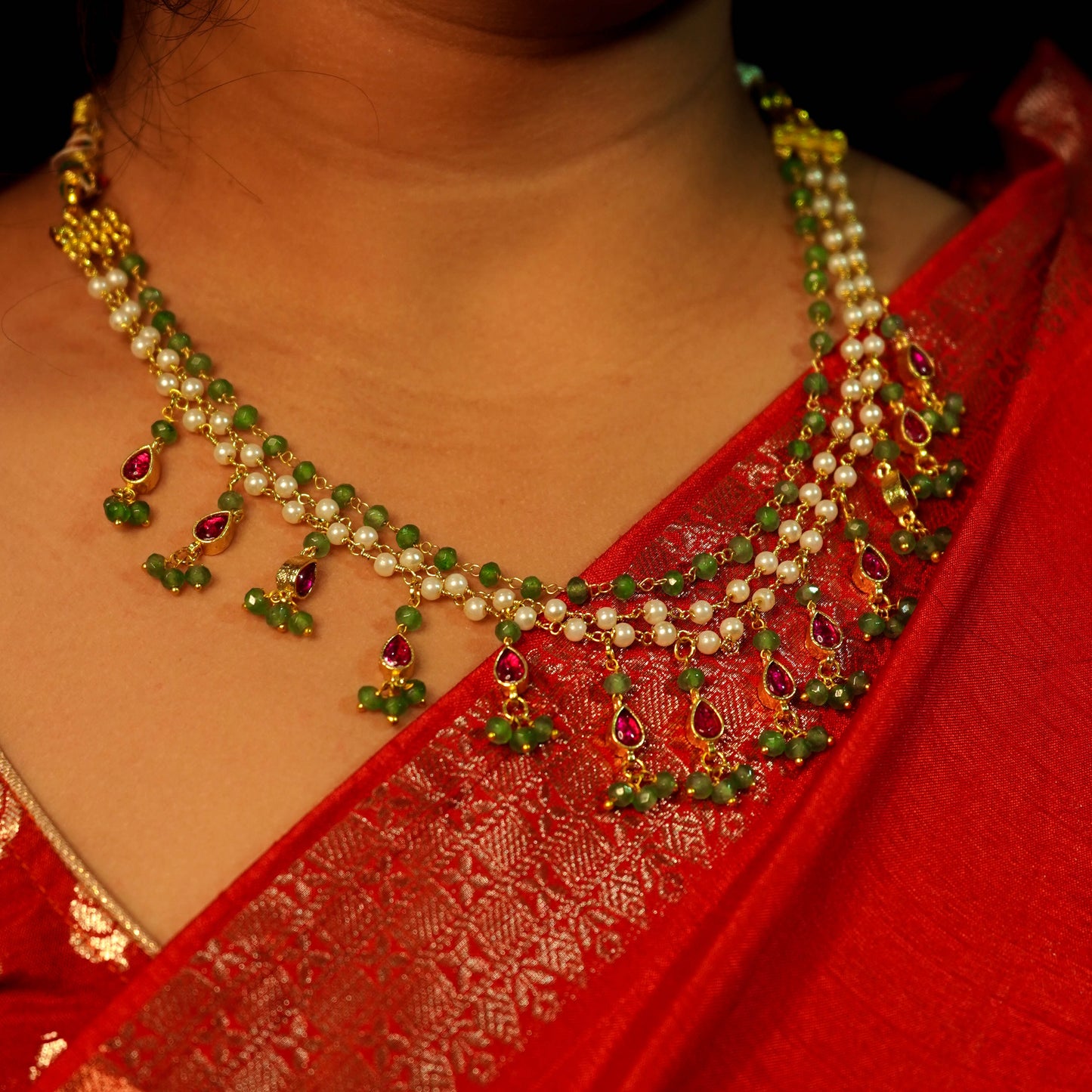 Emerald Pearl Grace Jadau Kundan Necklace Set