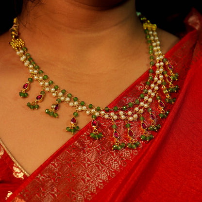 Emerald Pearl Grace Jadau Kundan Necklace Set