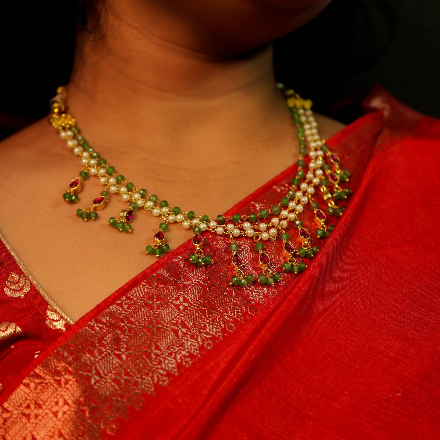 Emerald Pearl Grace Jadau Kundan Necklace Set
