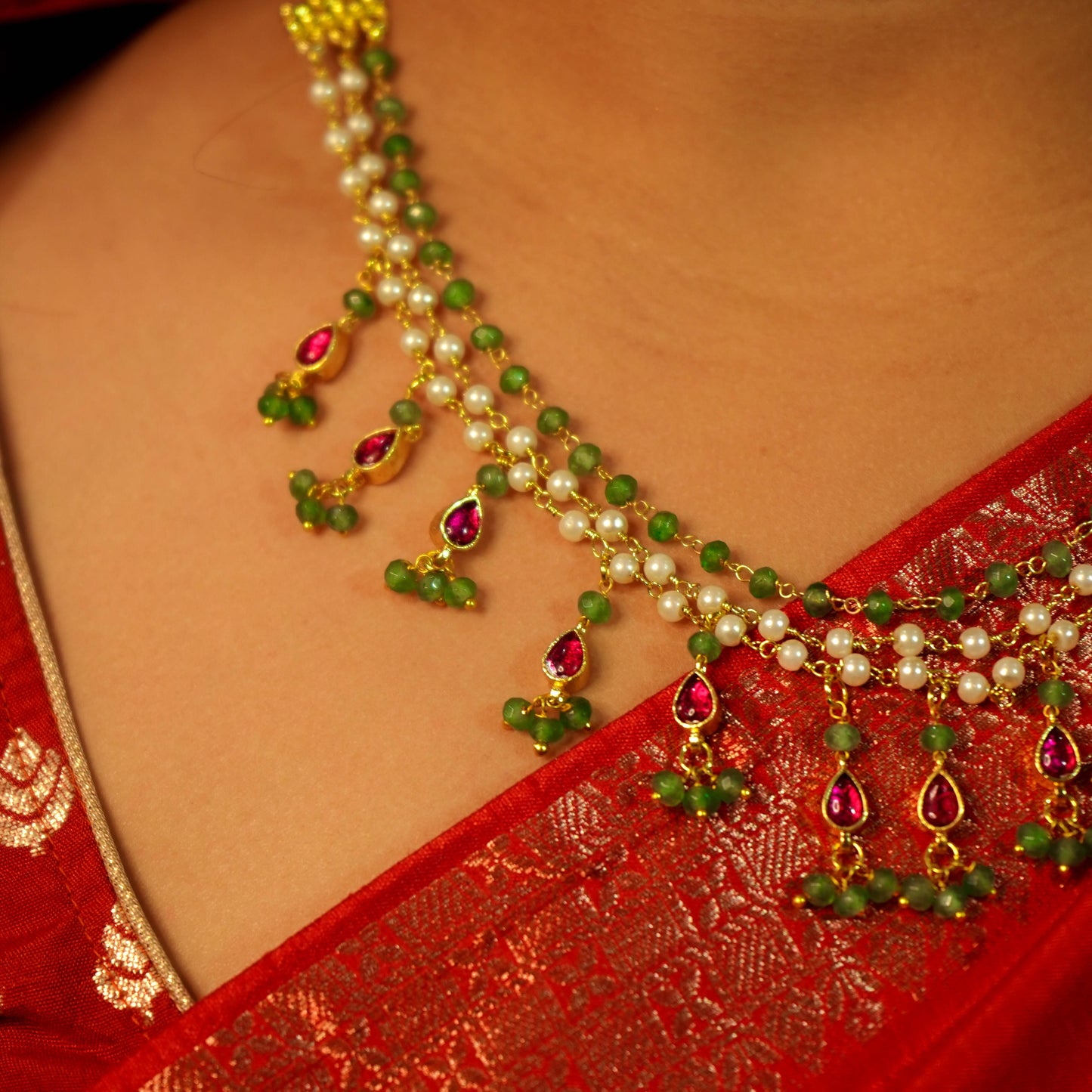 Emerald Pearl Grace Jadau Kundan Necklace Set