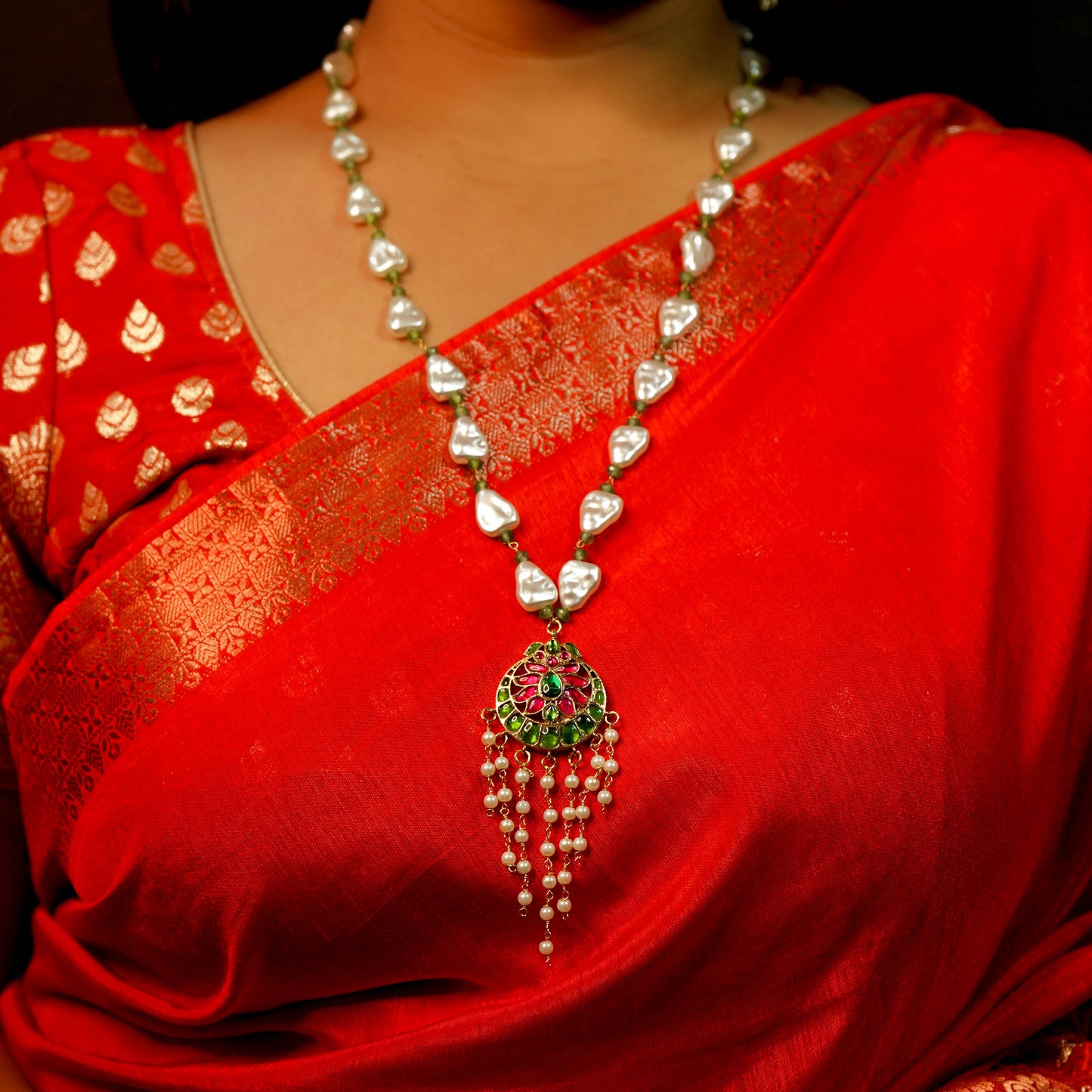 Rajmoti Pendant Jadau Kundan Necklace