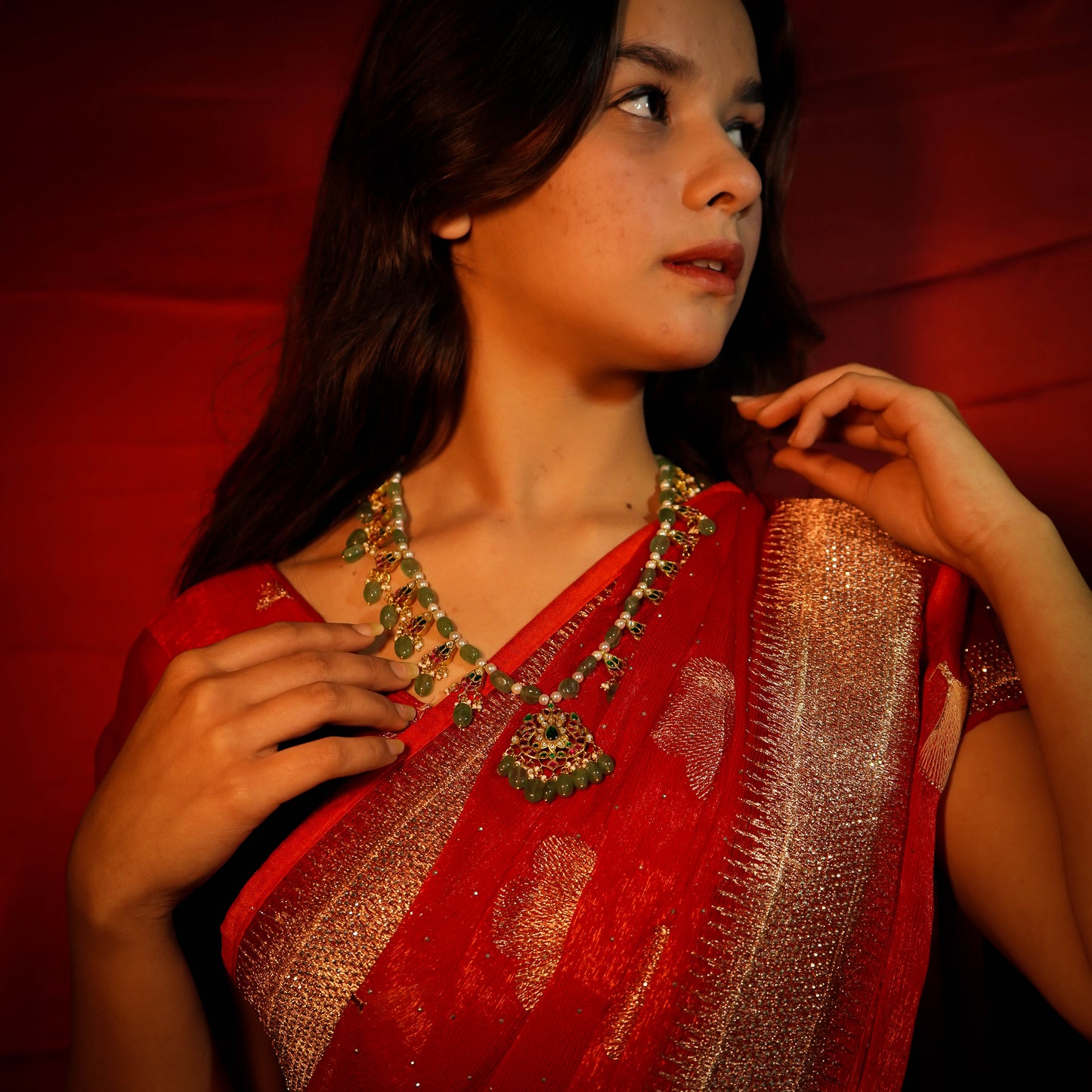 Emerald Vistara Jadau Kundan Necklace