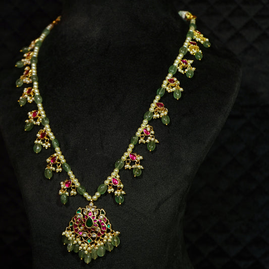 Royal Emerald Fringe Kundan Necklace