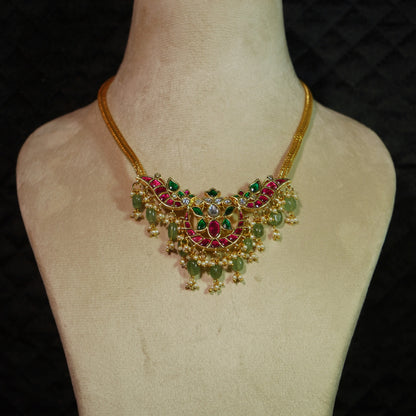 Pearl-Fringed Ruby Crescent Necklace