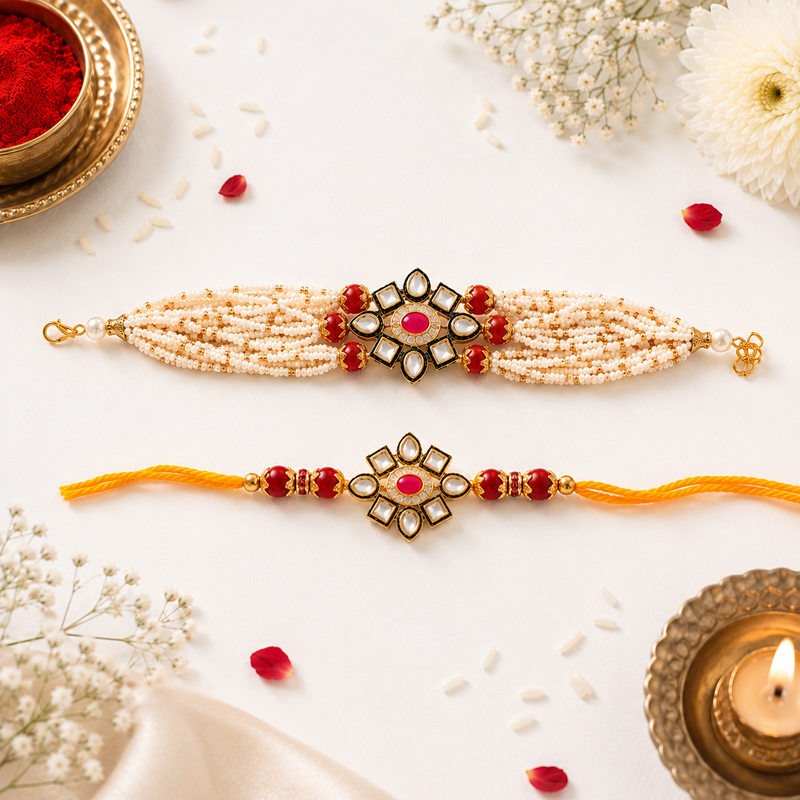 Classic Floral Kundan Rakhi