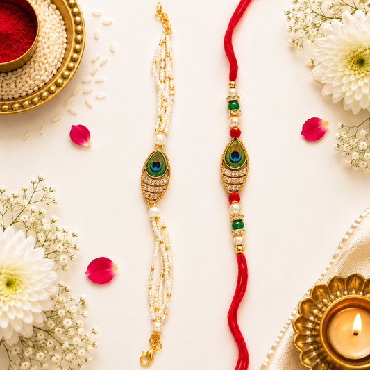 Peacock Design Kundan Rakhi ( set of 2 )