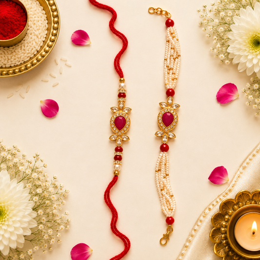 Ruby Pearl Bhaiya Bhabhi Rakhi Set
