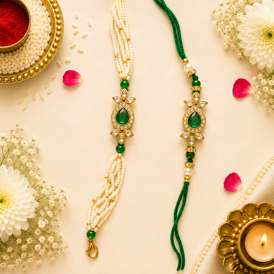 Emerald Floral Bhaiya Bhabhi Rakhi Set