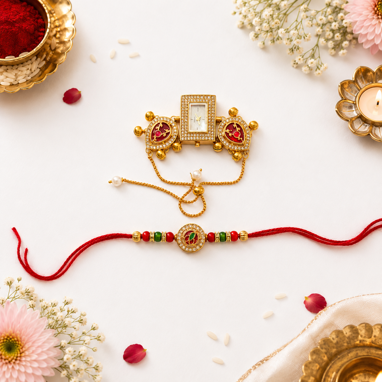 Bhaiya Bhabhi Minimal Kundan Rakhi
