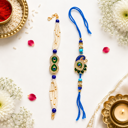 Royal Peacock Bhaiya Bhabhi Rakhi Set