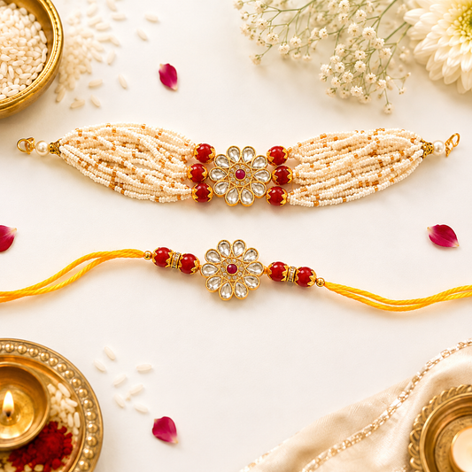 Royal Pearl Kundan Rakhi