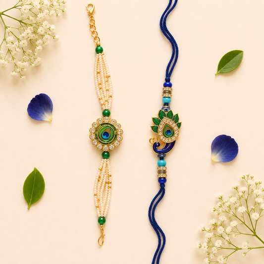 Peacock Design Bhaiya Bhabhi Rakhi Set