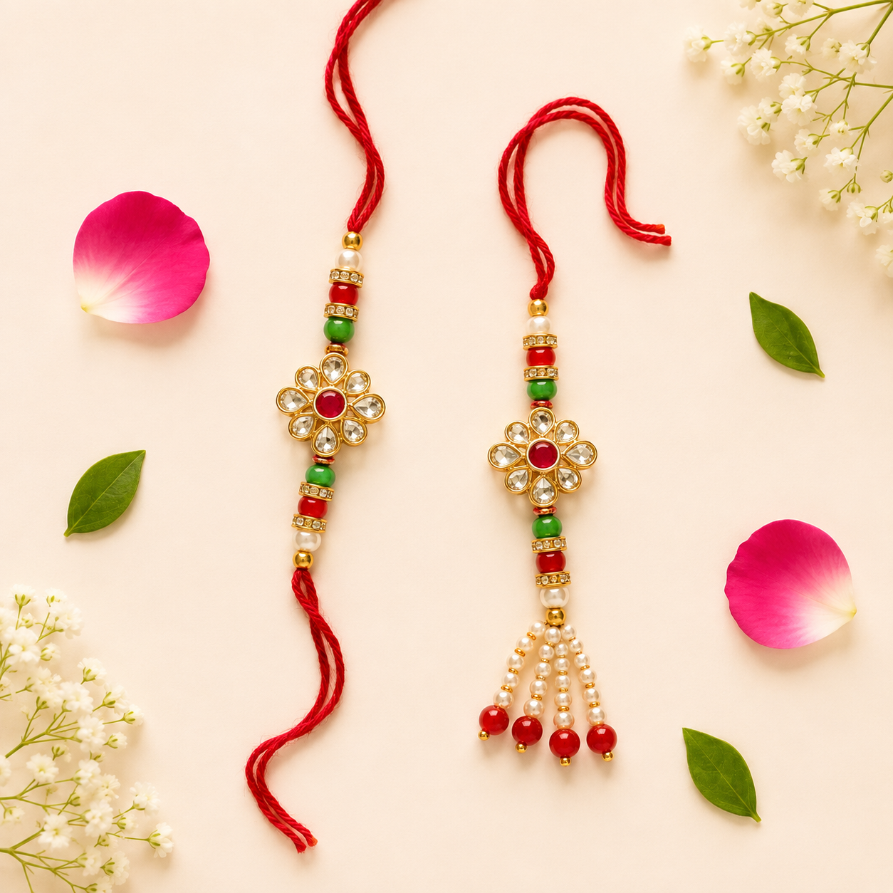 Floral Bhaiya Bhabhi Rakhi Set